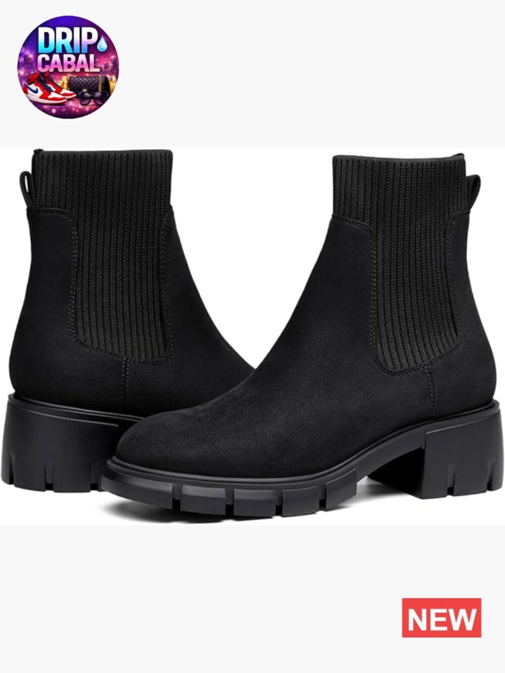 Platform Ankle Boots Elastic Chunky Heel Lug Sole Chelsea Booties Non-Slip